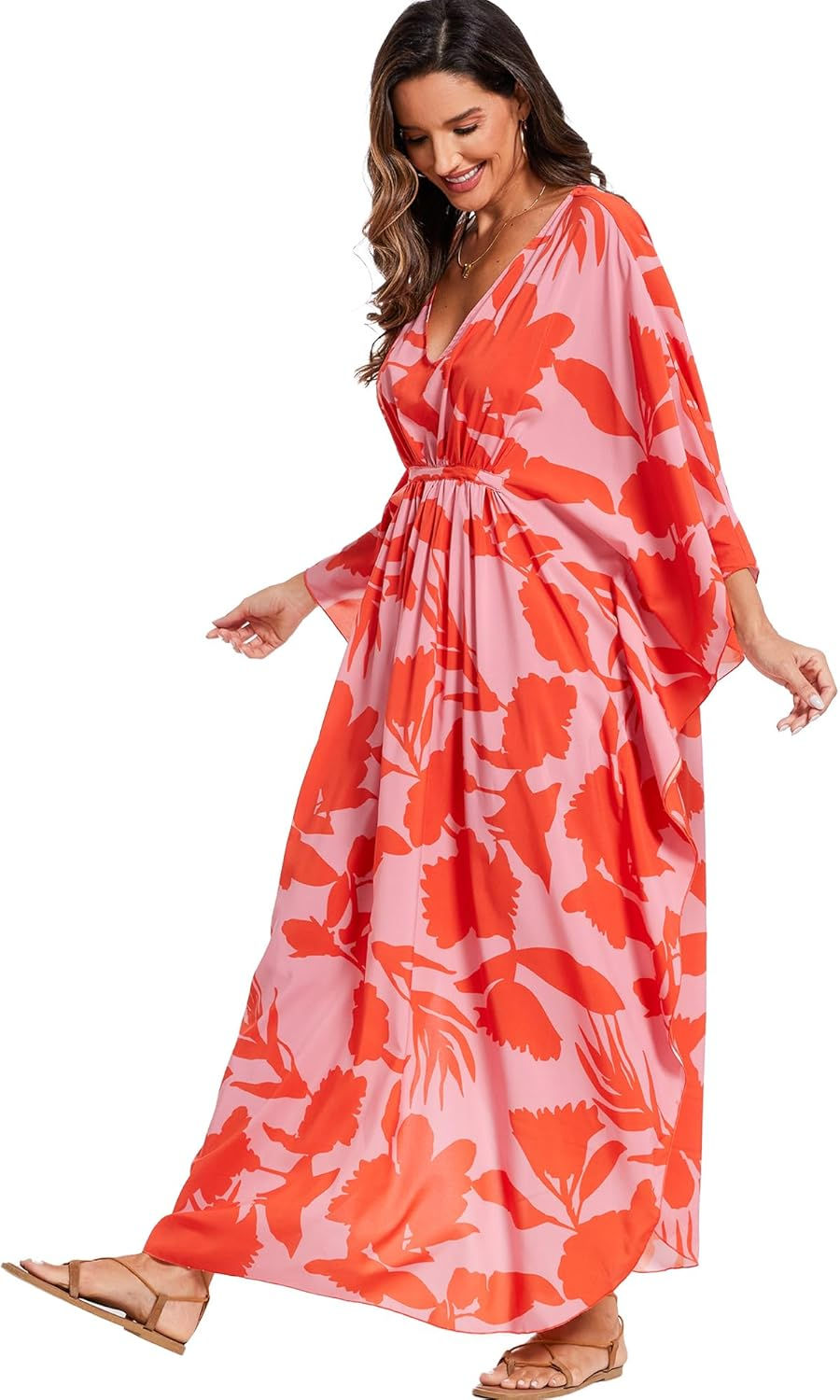 Thumbnail: Moss Rose Kaftan Dresses for Women V Neck Summer Swimsuit Cover up Caftan Plus 