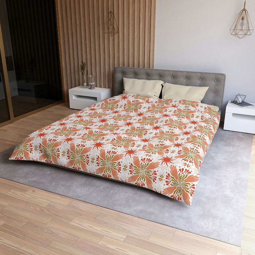 Thumbnail: Hands Flowers (Orange) Microfiber Duvet Cover