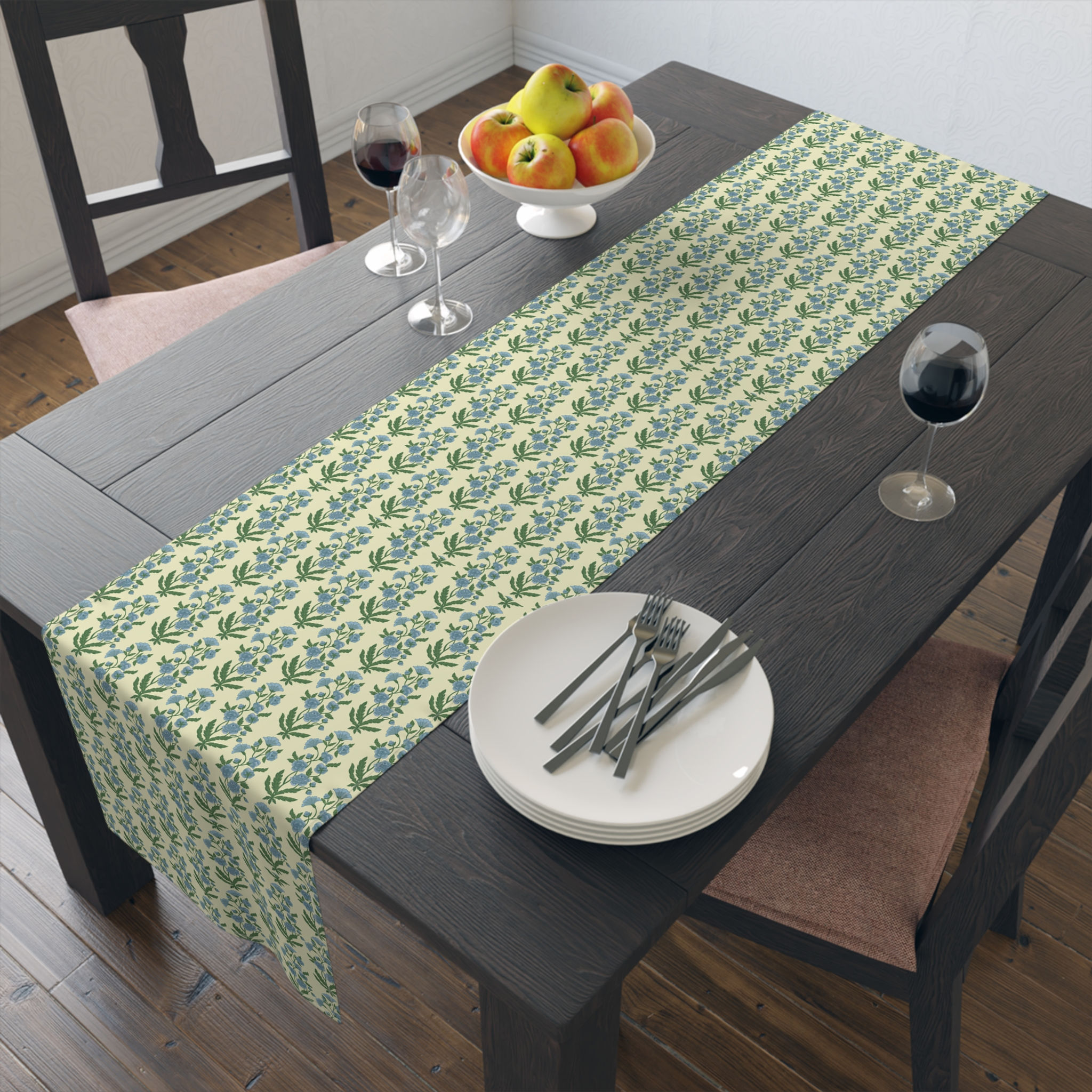 Shalimar Botanical Print Table Runner - Elegant Cotton Blend for Dining Decor