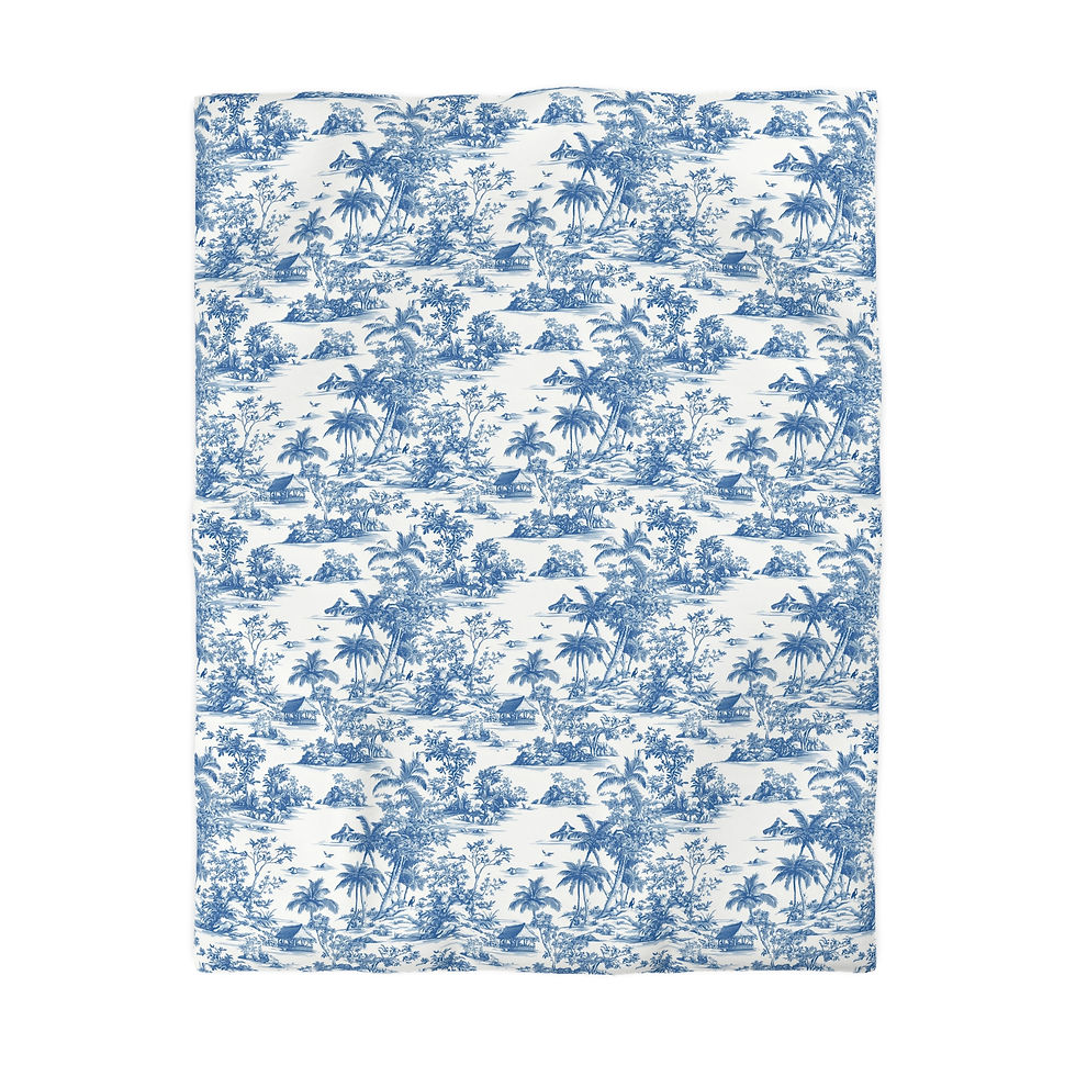 Thumbnail: Tropical Vibe Microfiber Duvet Cover - Blue Floral Design