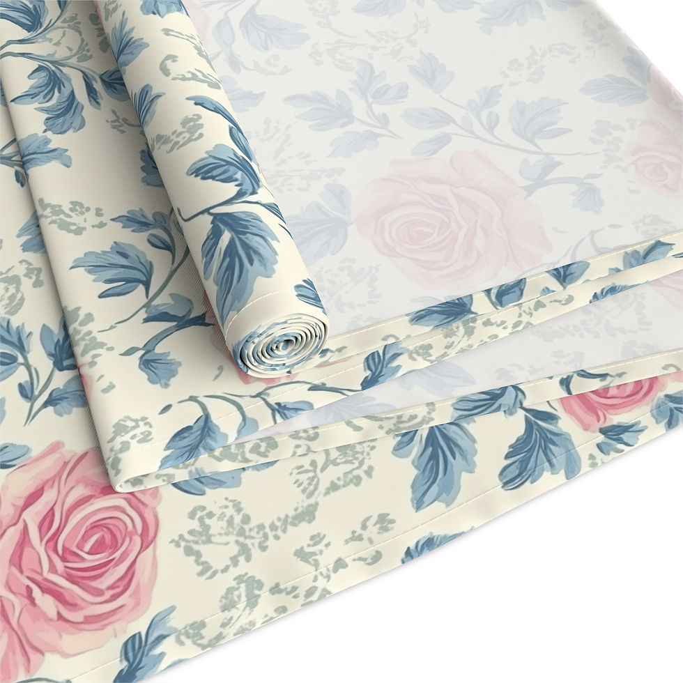 Thumbnail: French Blue Rose Floral Cotton Table Runner, Vintage Rose Decor for Dining