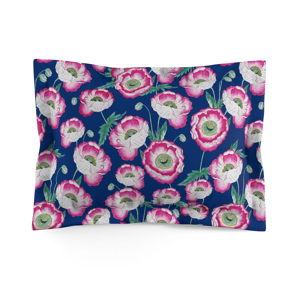 Thumbnail: Pink Poppies on Navy Microfiber Pillow Sham