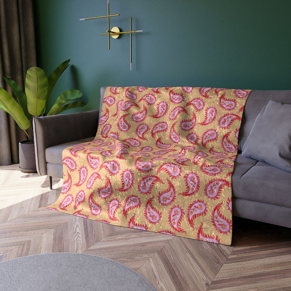 Thumbnail: Peach/Pink Paisley Crushed Velvet Blanket
