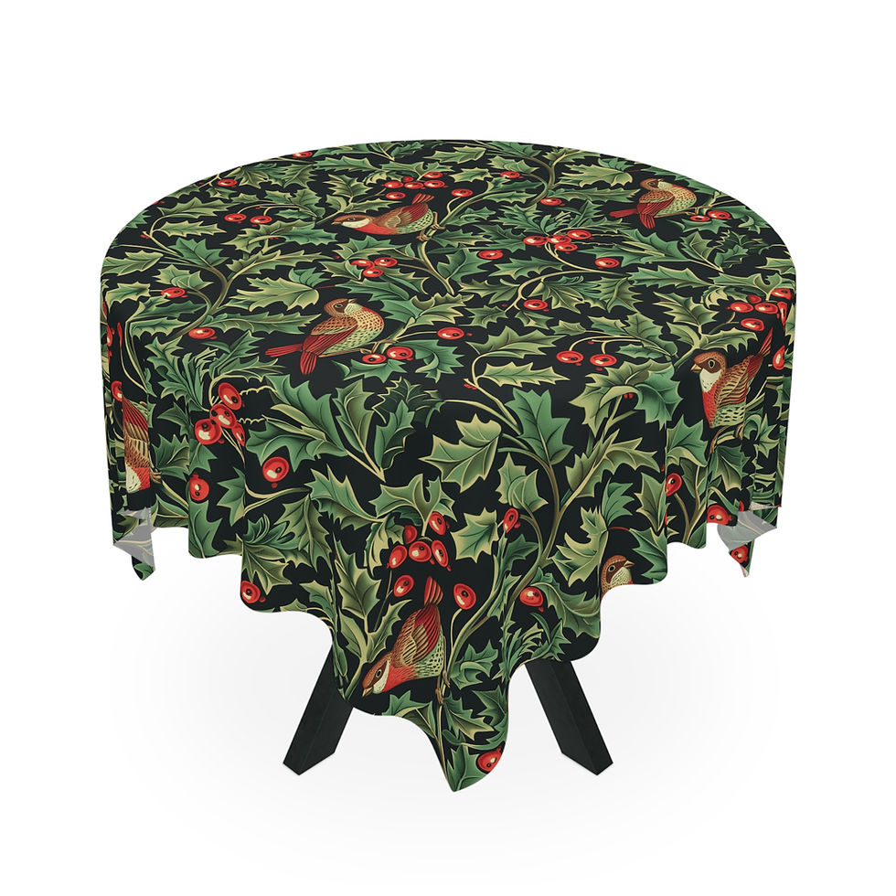Thumbnail: Morris Christmas Festive Bird Print Tablecloth for Holiday Gatherings