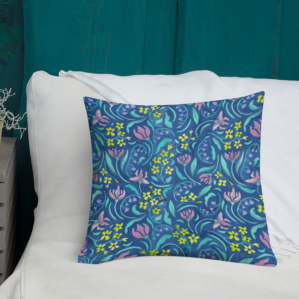 Thumbnail: Blue Water Floral Premium Pillow