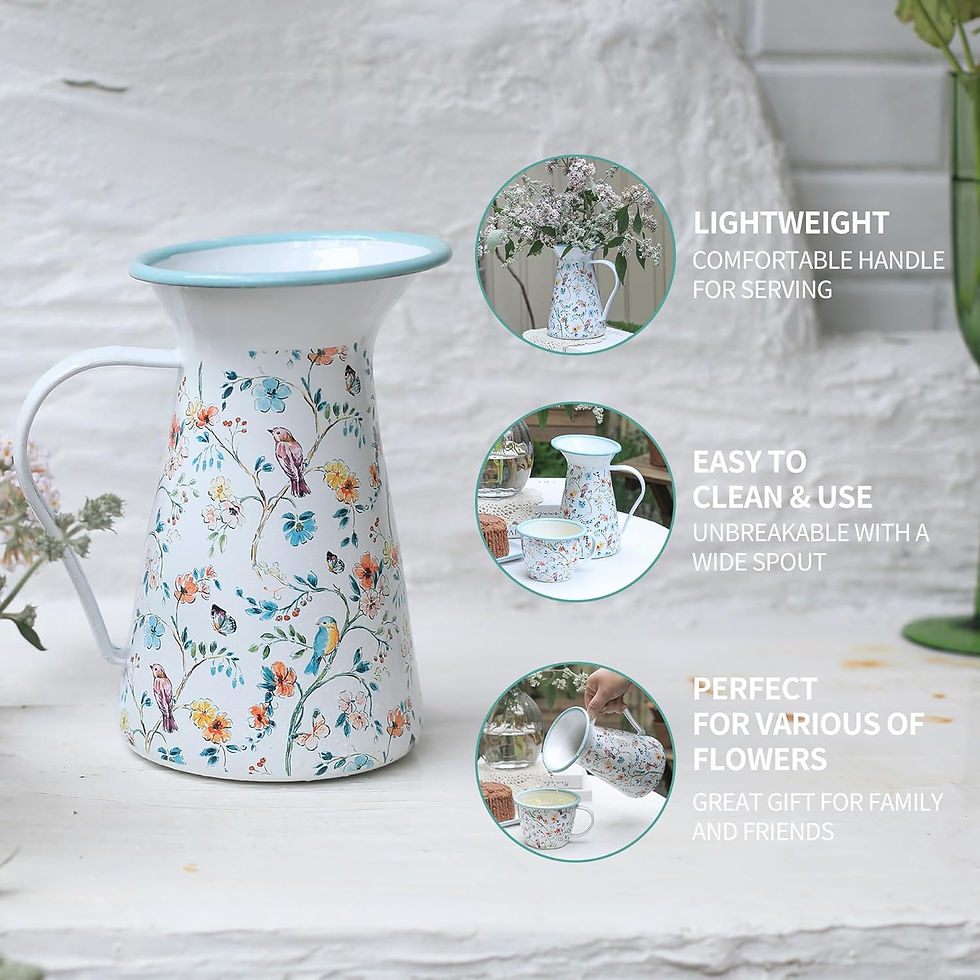 Thumbnail: Farmhouse Pitcher Vase Cute Flower Decorative Vase for Flower Enamelware Water 
