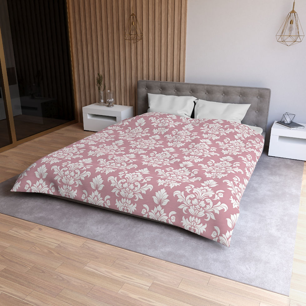 Thumbnail: Elegant. Pink Floral Microfiber Duvet Cover - Soft Pink Damask Pattern