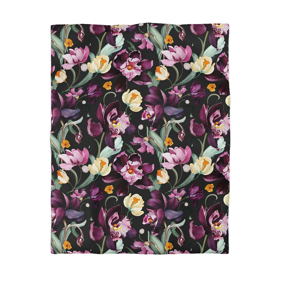 Thumbnail: Purple Iris on Black Microfiber Duvet Cover