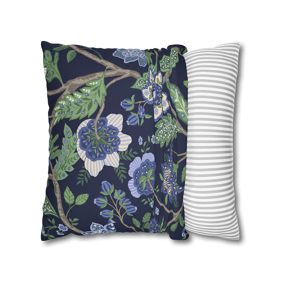 Thumbnail: Mughal Garden (Creme/Blue) Spun Polyester Square Pillowcase