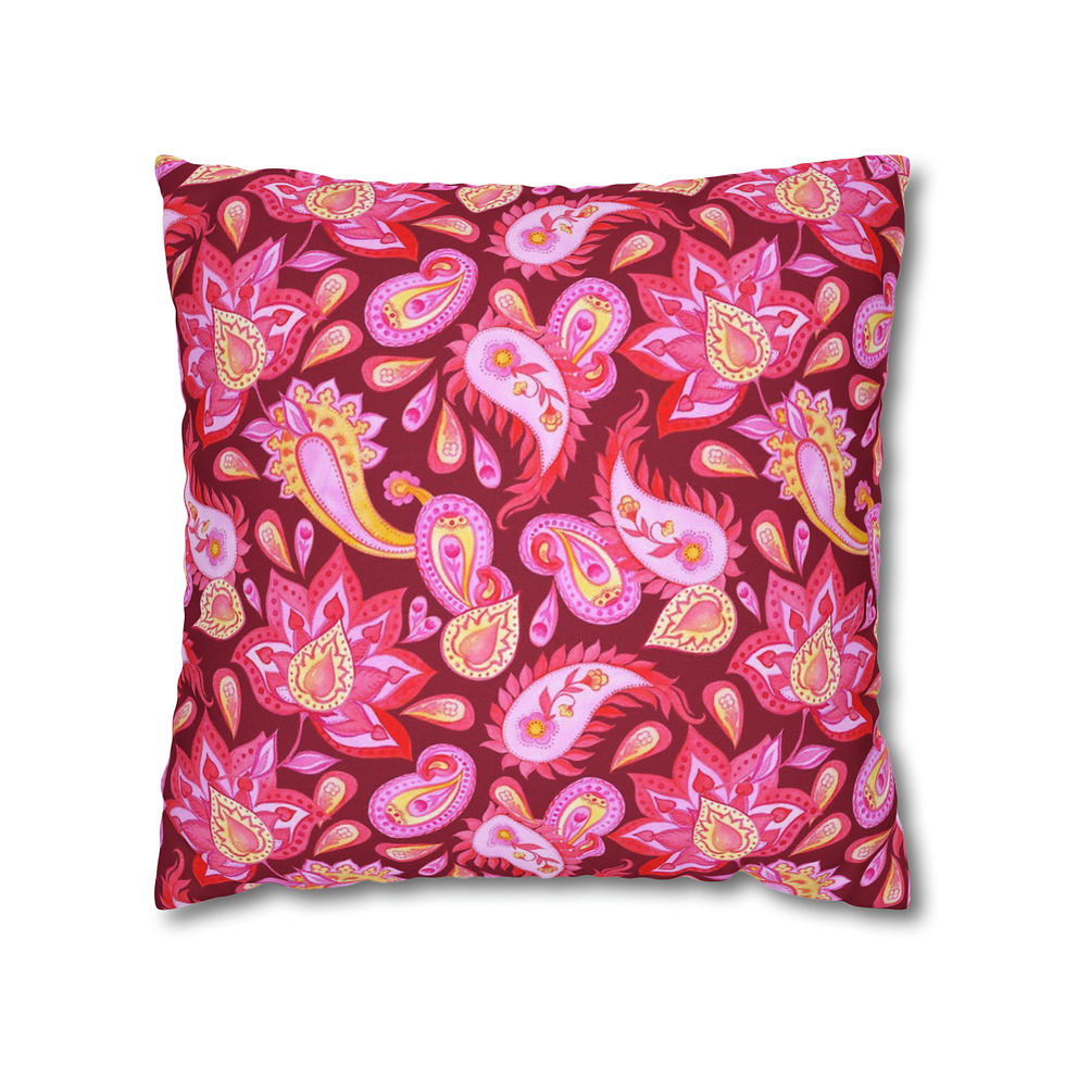 Thumbnail: Red/Pink Paisley Spun Polyester Square Pillow Case