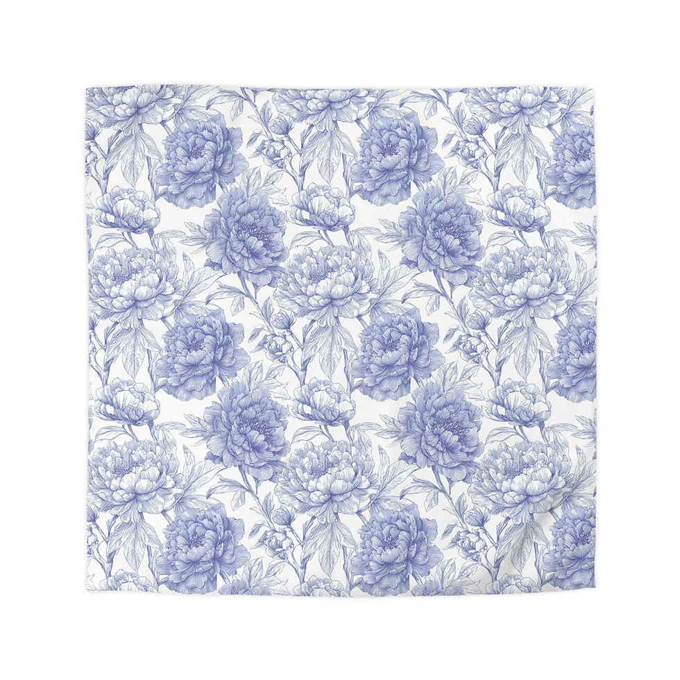 Thumbnail: Blue Floral Duvet Cover — Watercolor Peony Microfiber Bedding