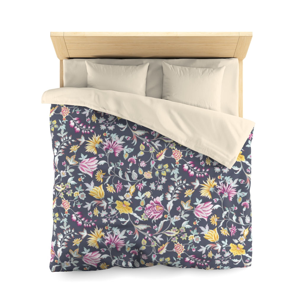 Calico (Dark Navy Blue-Black) Microfiber Duvet Cover