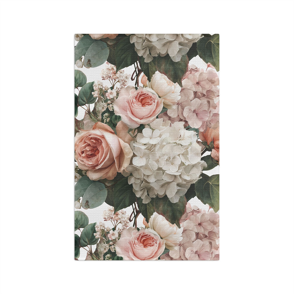 Thumbnail: Tea Towel — Vintage Pink Rose & Hydrangea Floral Microfiber Kitchen Towel