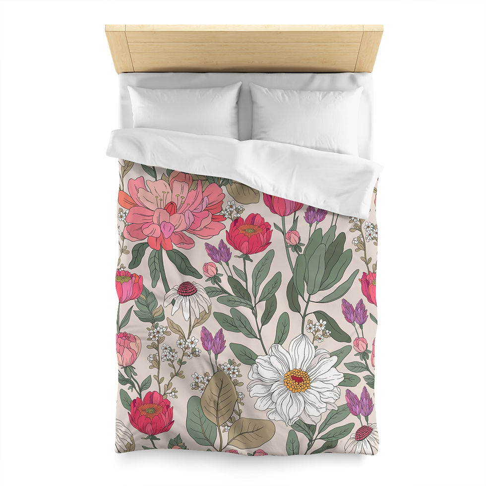 Thumbnail: Lush Floral Duvet Cover – Pink & White Vintage Garden Microfiber Bedding