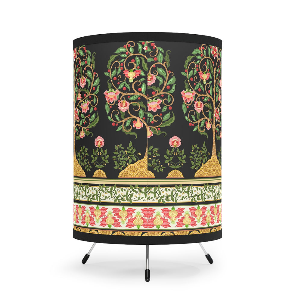 Thumbnail: Tree of Life India Tripod Lamp with Floral Design Shade