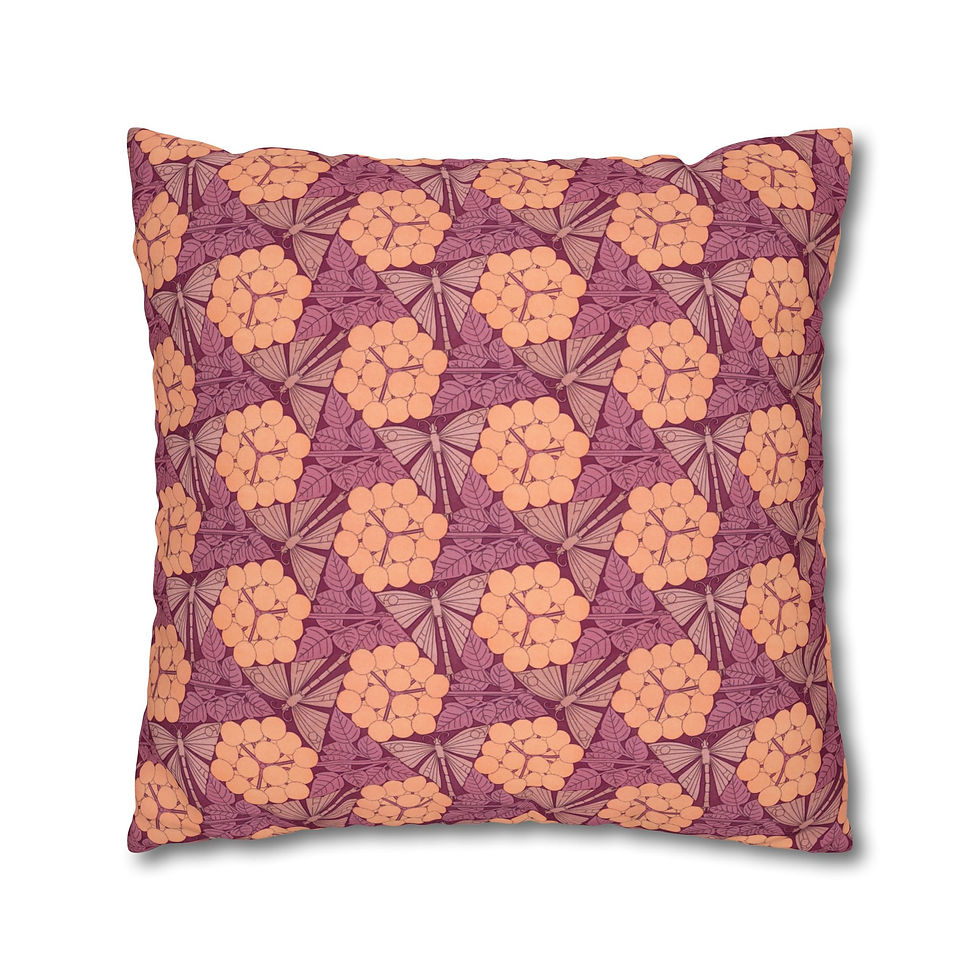 Thumbnail: Floral Geometric Square Pillow – Peach & Mauve Decorative Throw Pillowcase