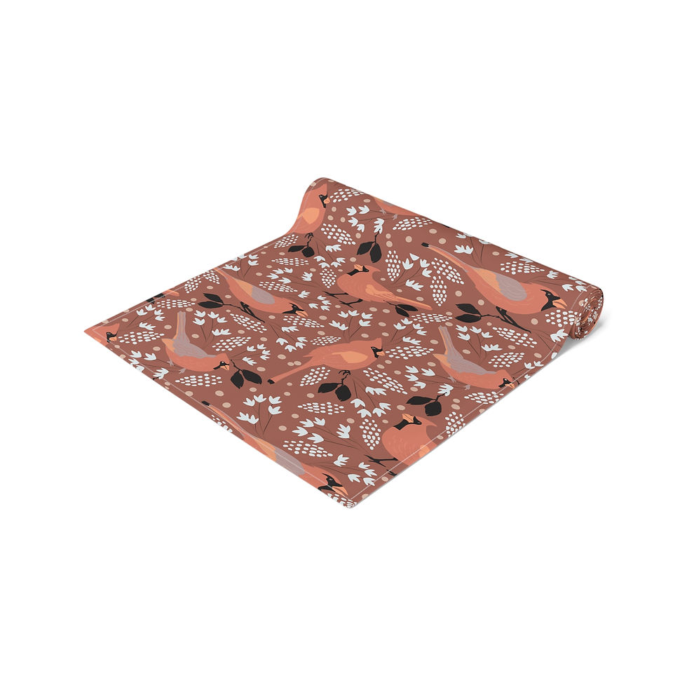 Thumbnail: Bird Pattern Table Runner — Terracotta Floral Cotton-Poly Dining Decor