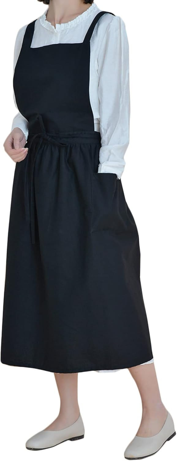 Thumbnail: Trendy Women's Cross Back Cotton Pinafore Apron with Pockets