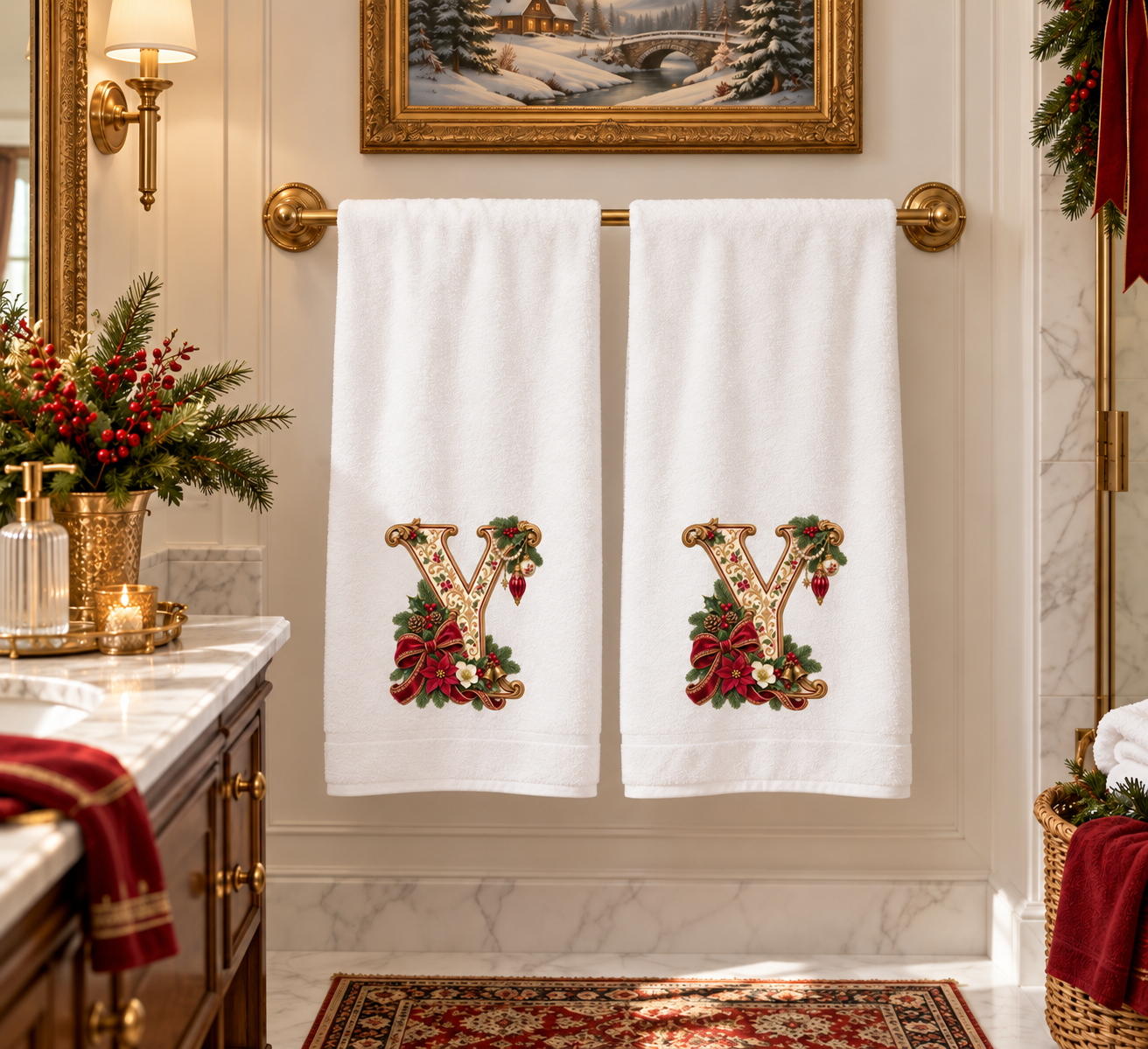 Monogram 'Y Floral Cotton Holiday Towel