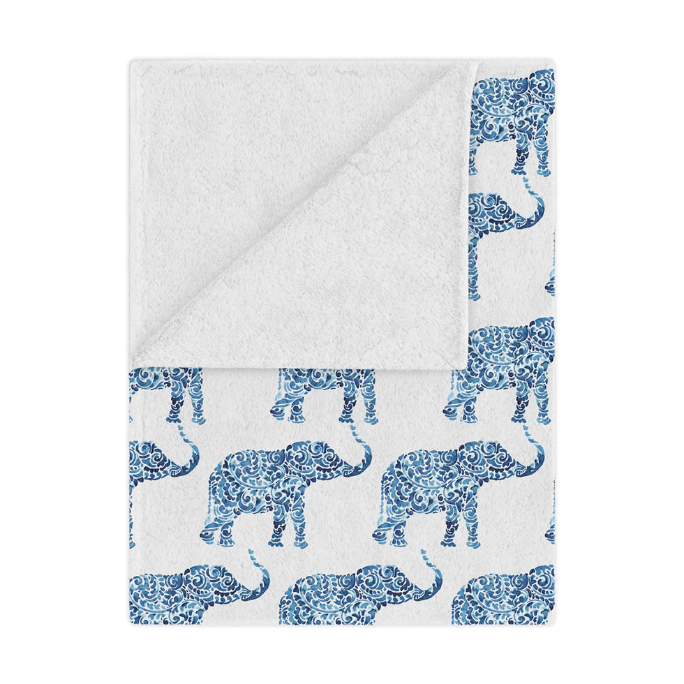 Thumbnail: Blue Elephant Pattern Minky Blanket 