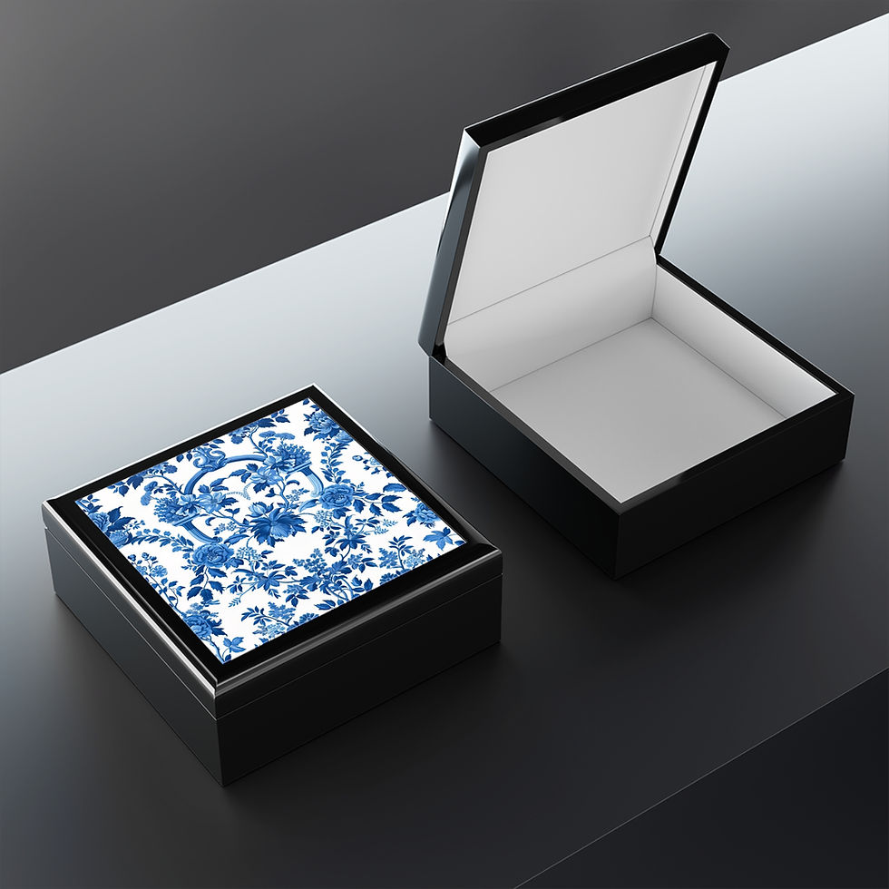 Thumbnail: Elegant Floral Jewelry Box - Blue and White Design