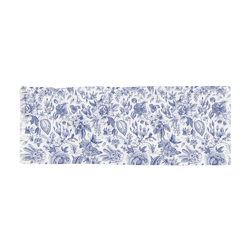 Thumbnail:  Fine Blue China Elegant Floral Light Scarf for Spring & Summer Style