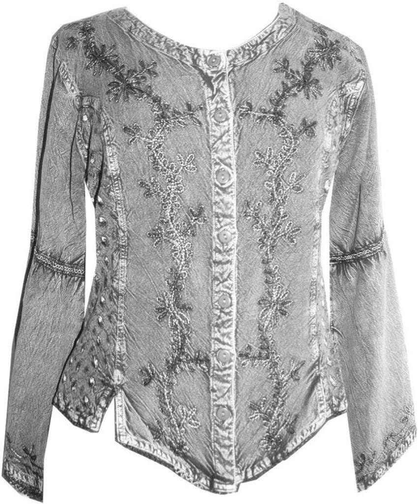Thumbnail: 2025 Spring Gypsy Medieval Long Sleeve Embroidered Tops for Women - Button Down