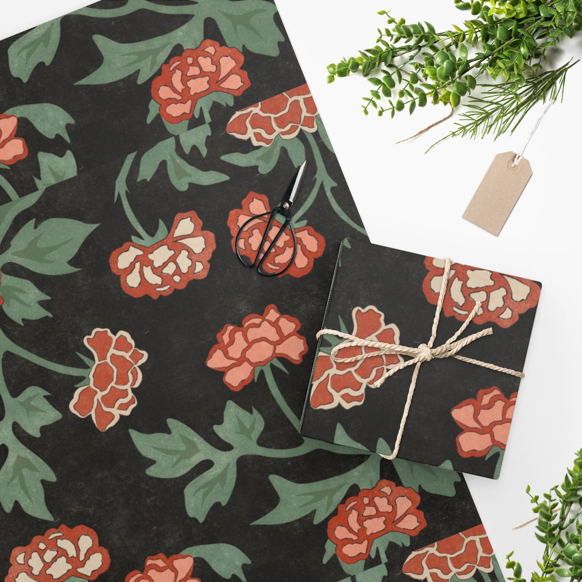 Red Florals Holiday Wrapping Paper