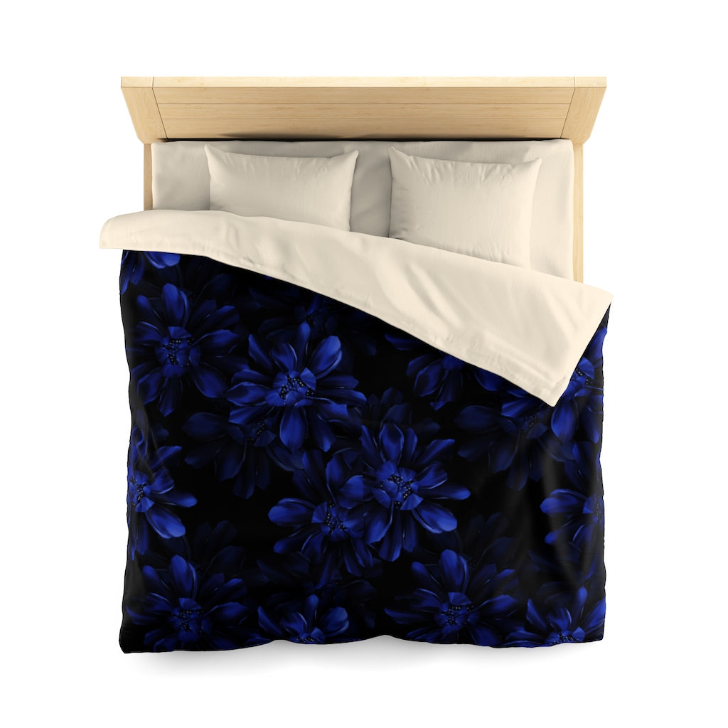 Spring Kiss Satin Blue Microfiber Duvet Cover