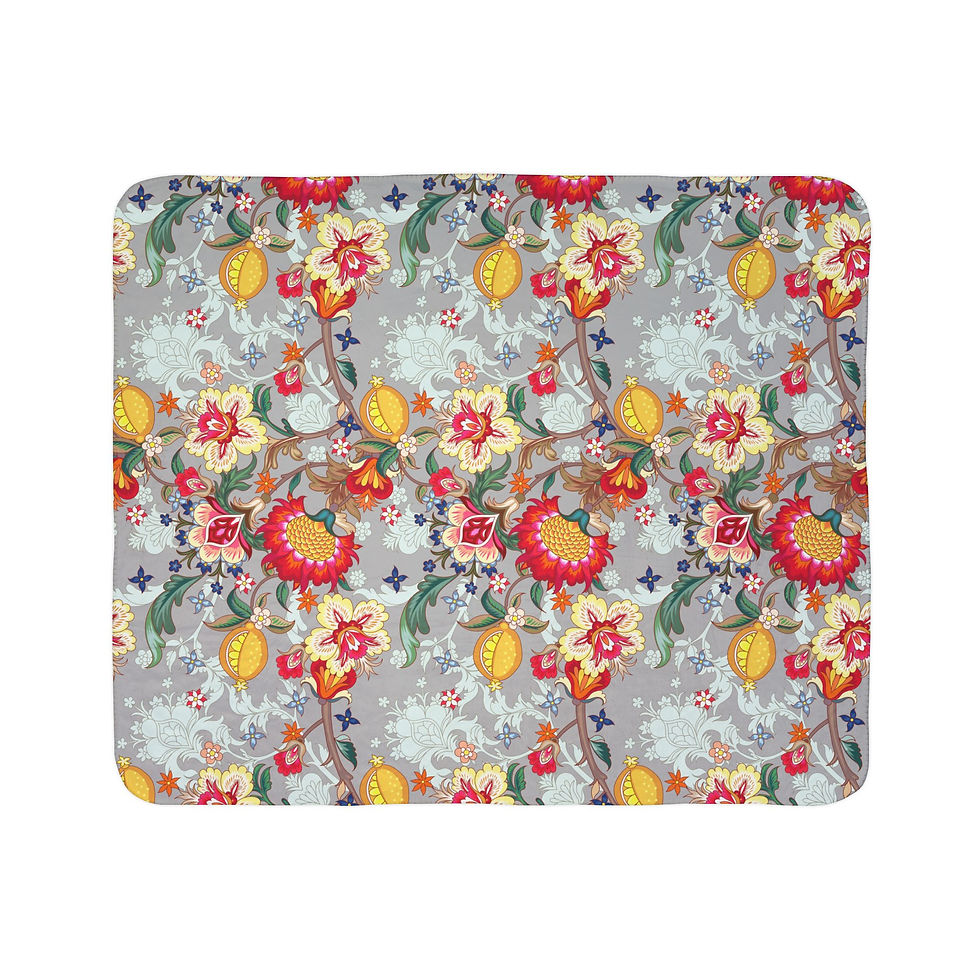 Thumbnail: Floral Fleece Sherpa Blanket —  Gold Colorful Design