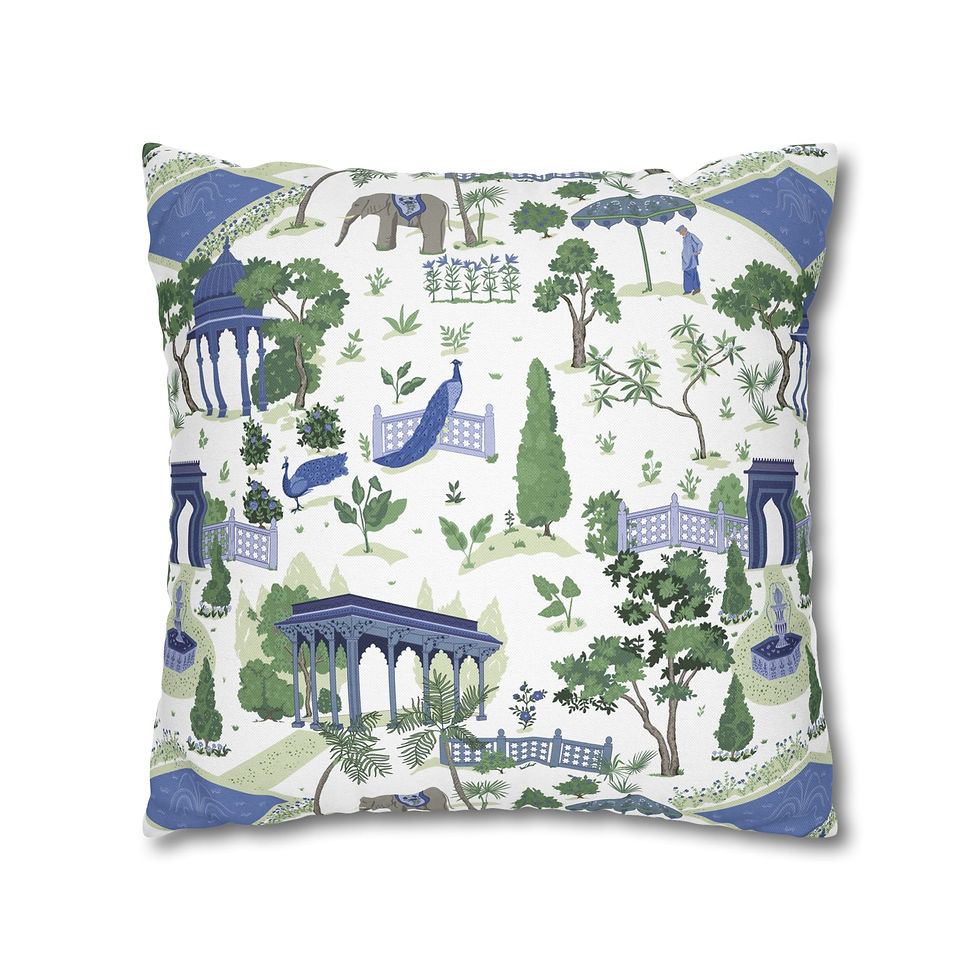 Thumbnail: Mughal Garden (Creme/Blue) Spun Polyester Square Pillowcase