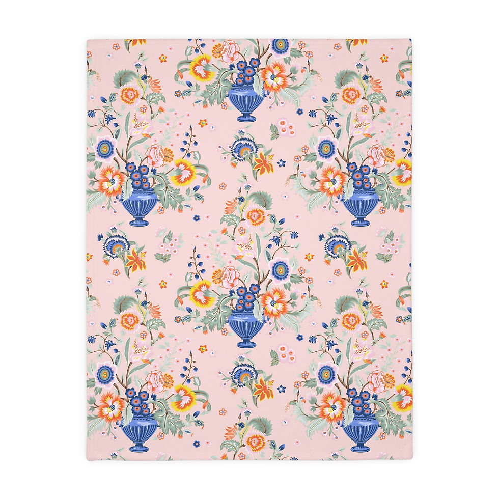 Thumbnail: Cashmere Floral Velveteen Blanket - Cozy Two-Sided Microfiber Throw