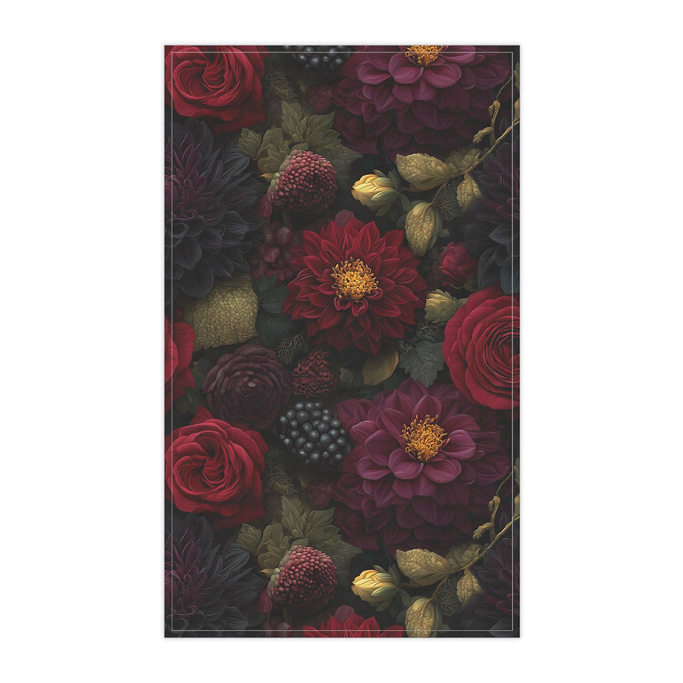 Thumbnail: Floral Dark Rose Tea Towel — Burgundy & Gold Botanical Kitchen Towel