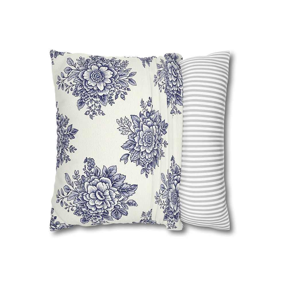 Thumbnail: Blue Toile Floral Decorative Pillow Cover 