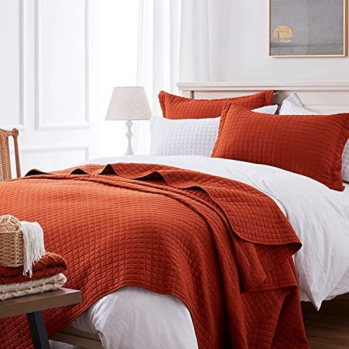 Thumbnail: SunStyle Home Quilt Set Queen Rust Lightweight Bedspread Full Soft Reversible C