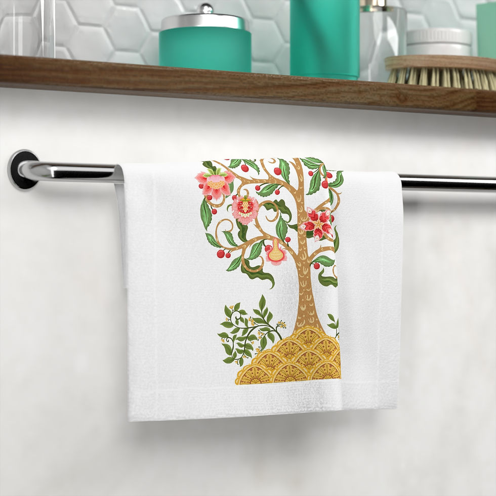 Thumbnail: Floral Tree of Life Design Face Towel - Elegant Spa and Bathroom Decor