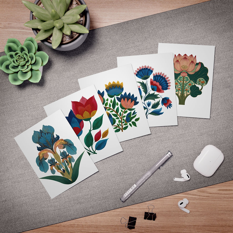 Thumbnail: Floral Folk-Art Greeting Cards (5-Pack)