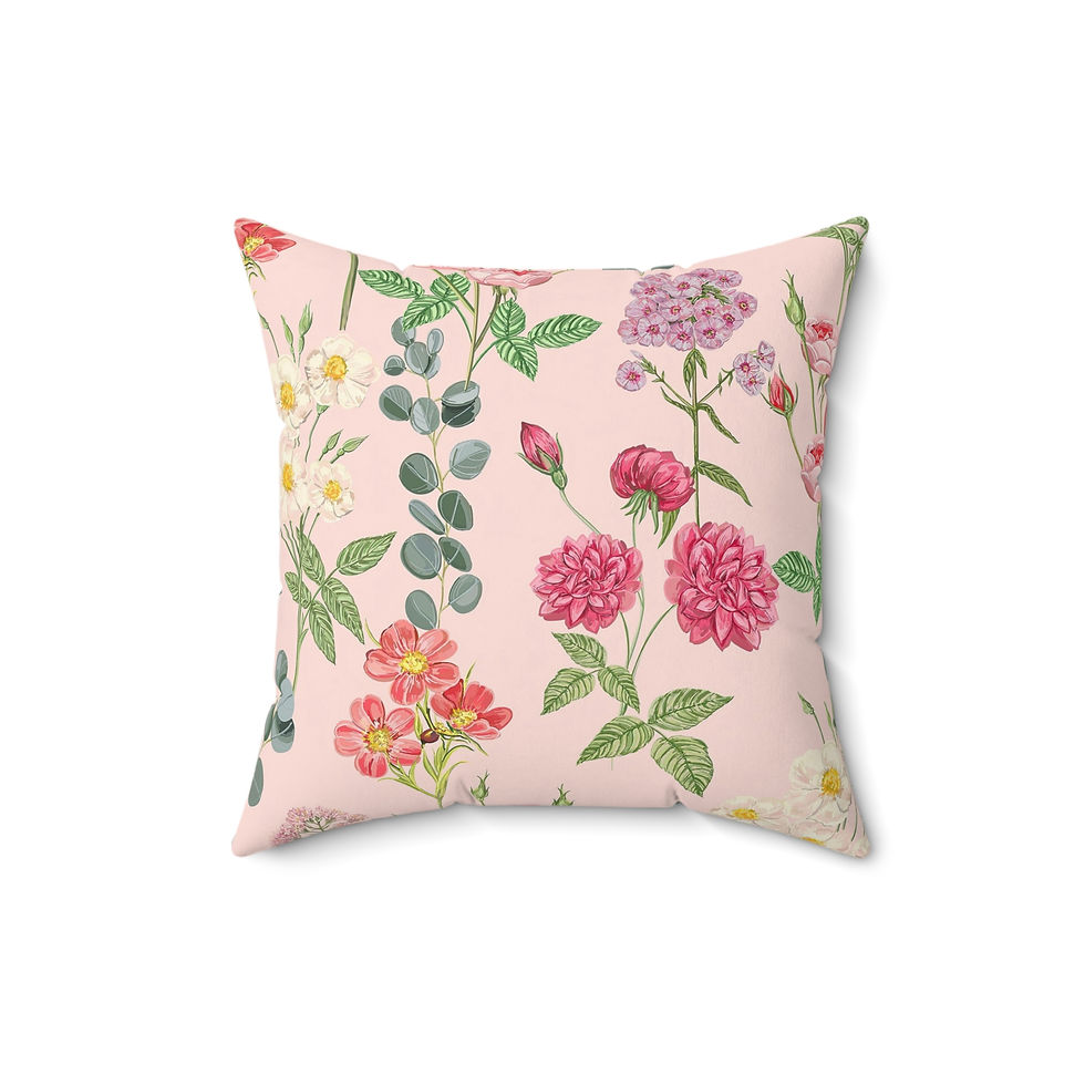 Thumbnail: Floral Blossom  Pink Garden Pillow — Vintage Rose Faux Suede Square Throw Pillow