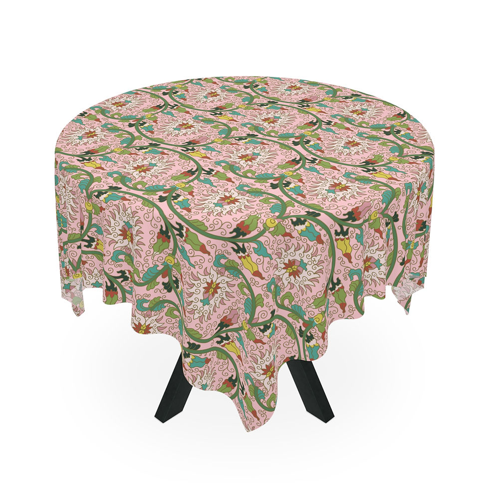 Thumbnail: Floral Pattern Tablecloth (Pink2) - Elegant Dining Decor for Special Occasions