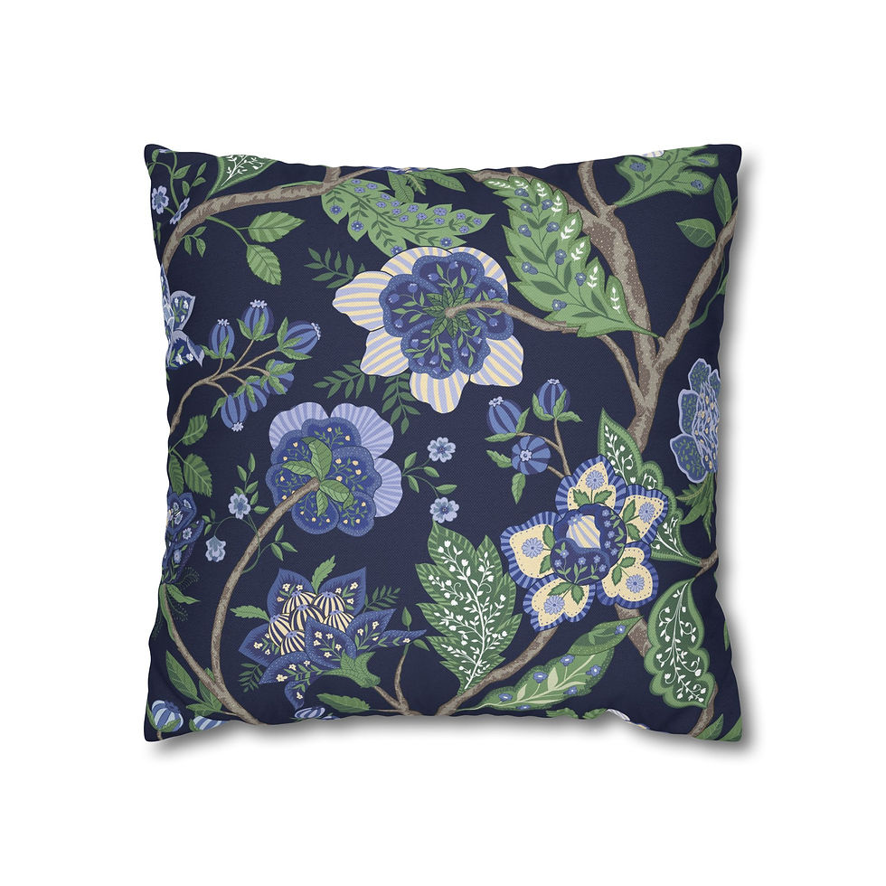 Thumbnail: Mughal Garden (Creme/Blue) Spun Polyester Square Pillowcase
