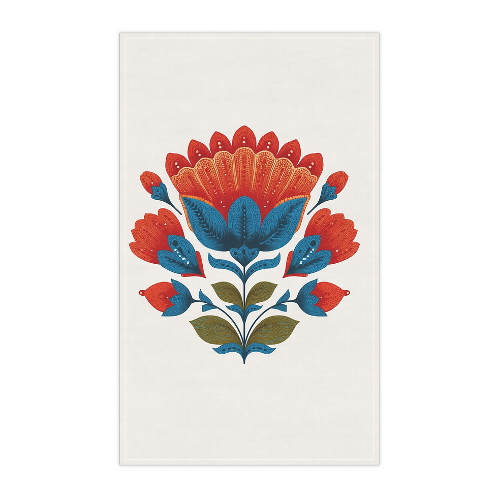Thumbnail: Folk Floral Cotton Tea Towel — Red & Blue Scandinavian Kitchen Towel