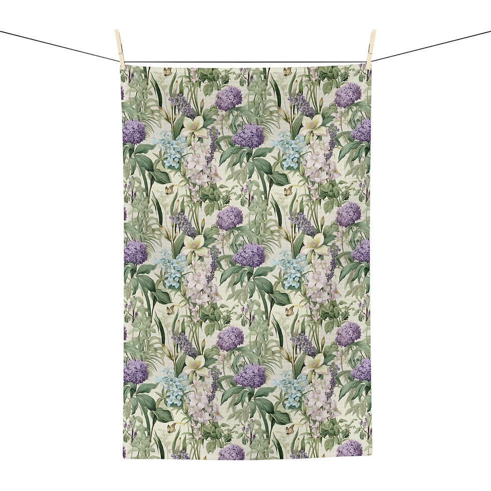 Thumbnail: Vintage Floral Microfiber Tea Towel — Purple Hydrangea & Greenery Kitchen Towel