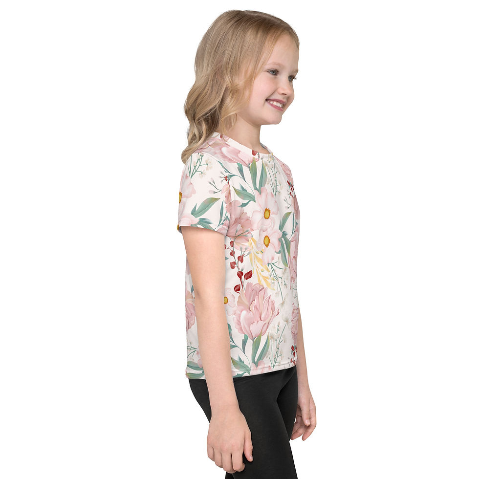 Thumbnail: Pink Nursery Floral Kids crew neck t-shirt