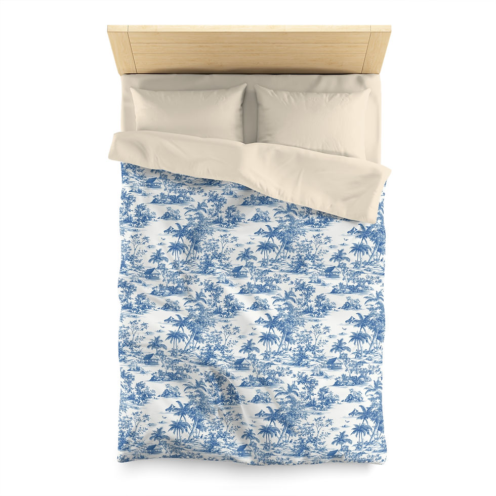 Thumbnail: Tropical Vibe Microfiber Duvet Cover - Blue Floral Design