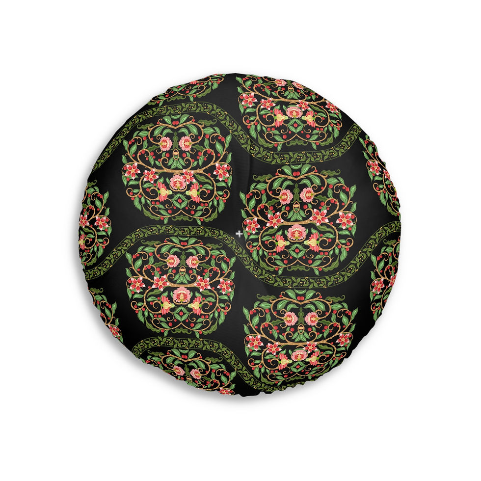 Thumbnail: Boho Floral Tufted Floor Pillow - Round Cushion for Cozy Home Decor