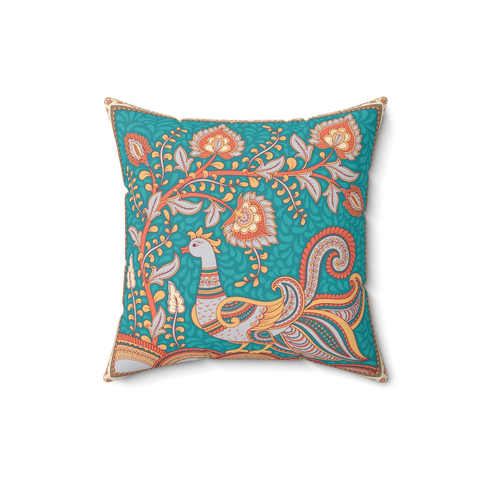 Thumbnail: Kalamkari Botanical Blossoms Spun Polyester Square Pillow