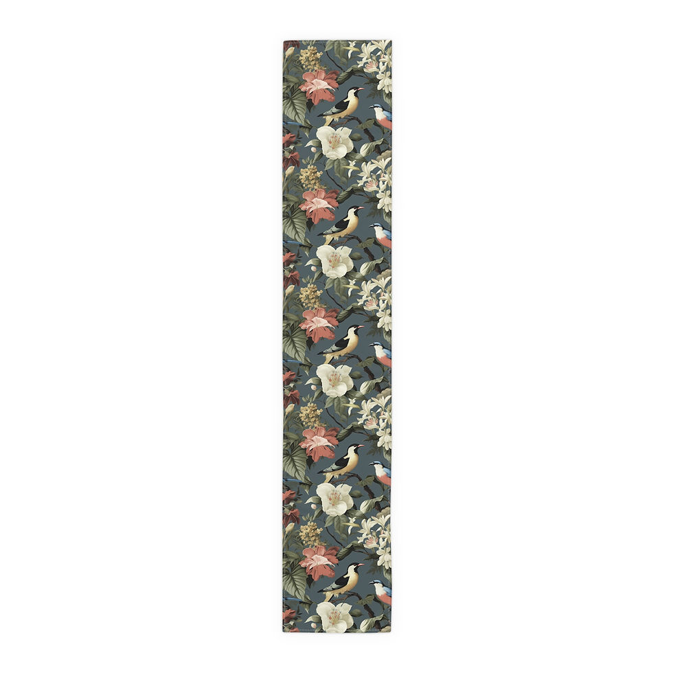 Thumbnail: Floral Bird Table Runner — Vintage Botanical Cotton-Poly Dining Accent