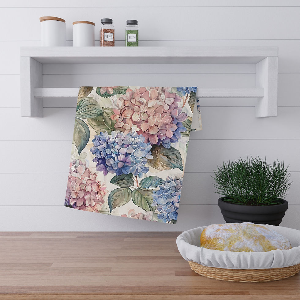 Thumbnail: Floral Hydrangea Tea Towels, Elegant Cotton/Poly Kitchen Accessories