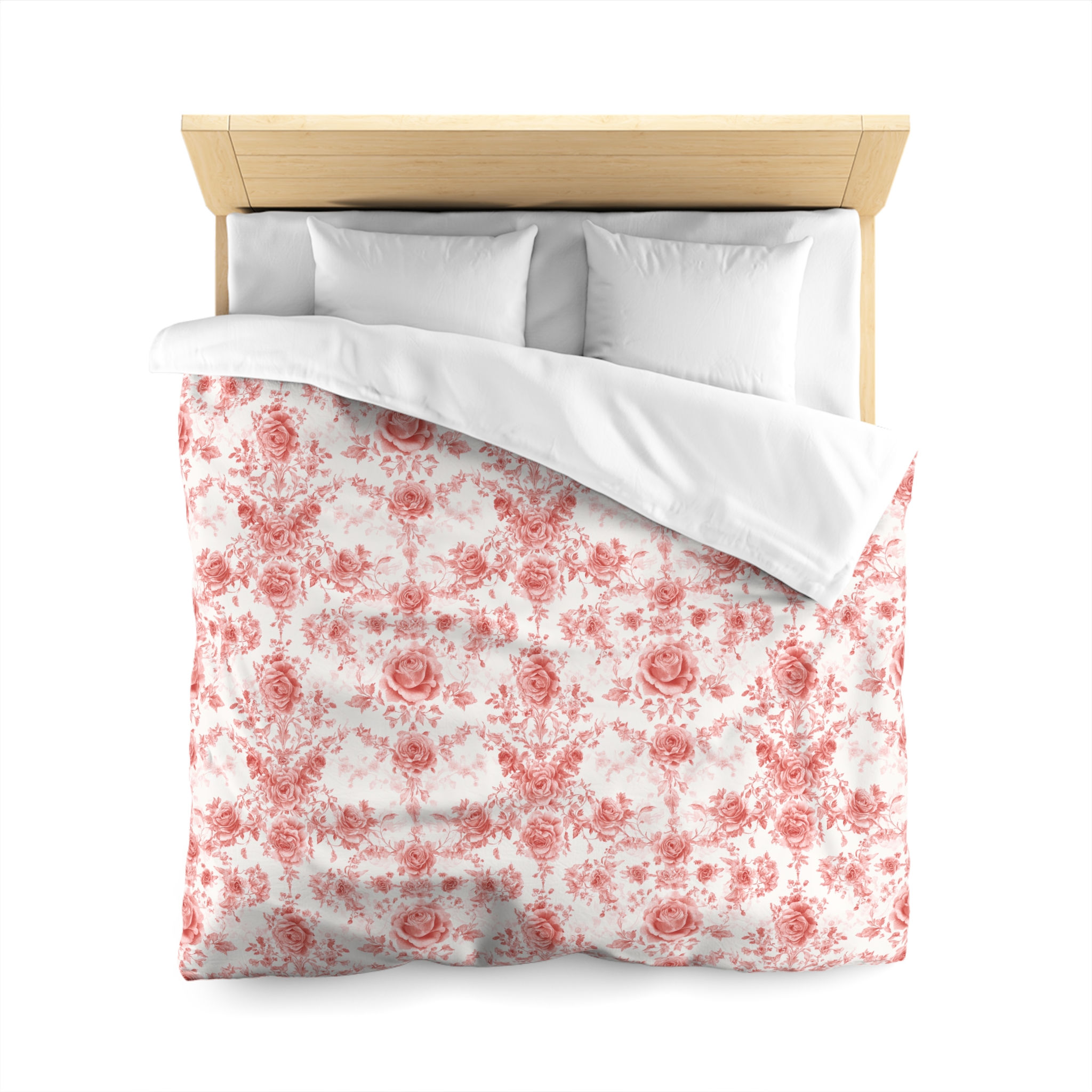 Vintage Rose Damask Duvet Cover - Pink Floral Microfiber Bedding