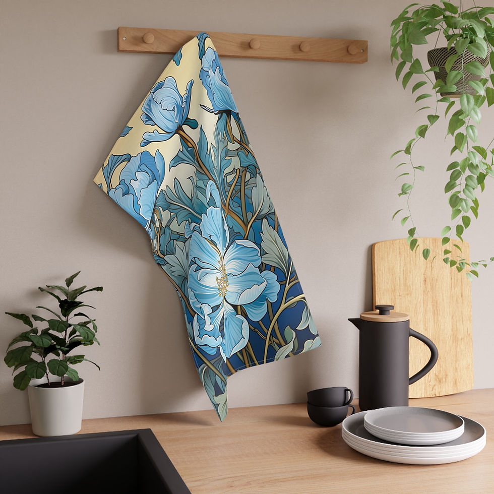 Thumbnail: Blue Floral Tea Towel — Vintage Botanical Cotton Kitchen Towel